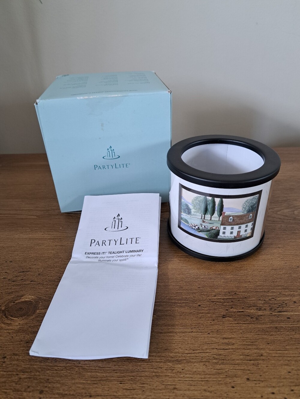 Vintage PartyLite Express It Tealight Luminary Country Coastal Village Scene NIB